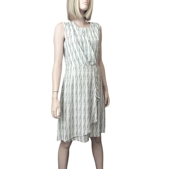 Calvin KLEIN Dress Rayon Blend Stripe Draped Pleated Ruffle Flounce Versatile - Picture 5 of 16